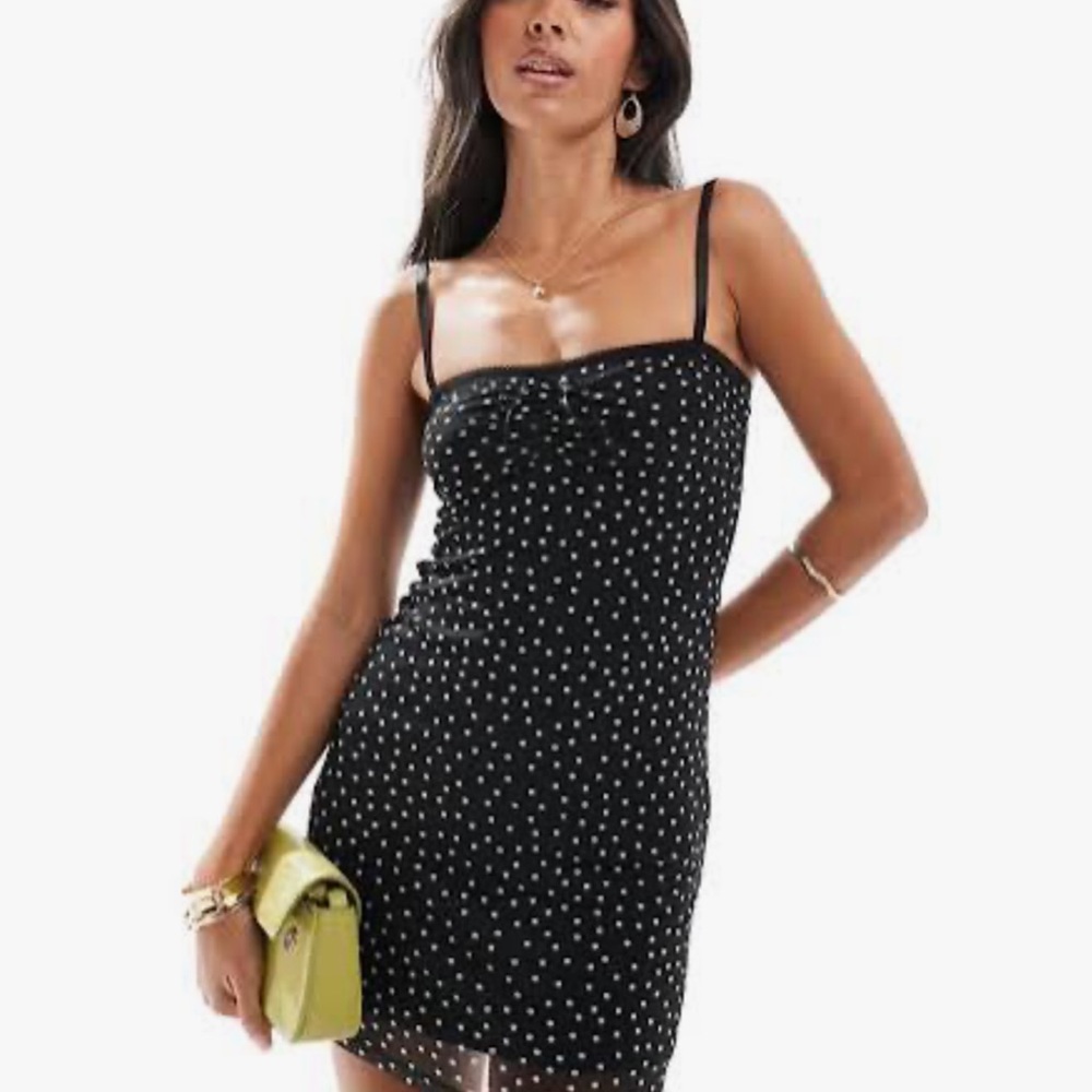 ASOS Design Peekaboo Mesh Mini Dress in Mono Spot